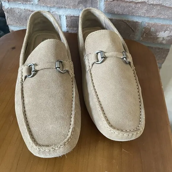 NEW Nordstrom Rack Men's Leather Driving Loafers Size 11.5M Tan Brazil Buckle