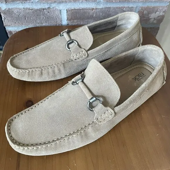 NEW Nordstrom Rack Men's Leather Driving Loafers Size 11.5M Tan Brazil Buckle