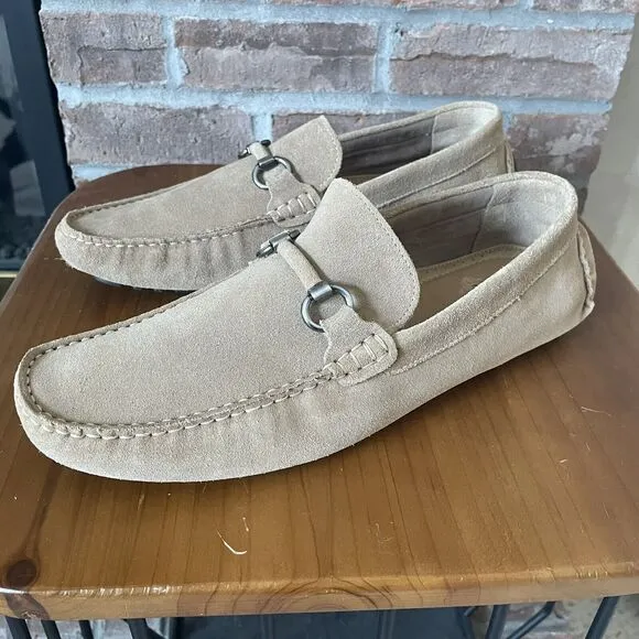 NEW Nordstrom Rack Men's Leather Driving Loafers Size 11.5M Tan Brazil Buckle