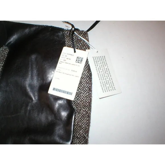 New NWT $600 Womens Black Brown Leather Tweed Skirt Worth NY 10 York Office Work
