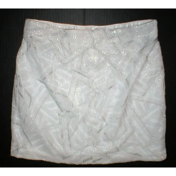 New NWT Womens Piperlime Collection White Silver Sequins Skirt S Small Party