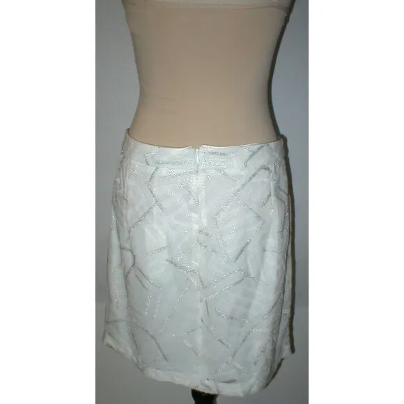 New NWT Womens Piperlime Collection White Silver Sequins Skirt S Small Party