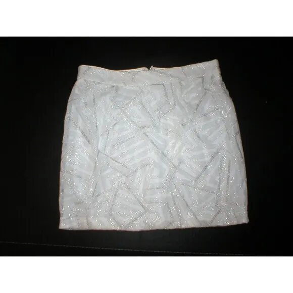 New NWT Womens Piperlime Collection White Silver Sequins Skirt S Small Party