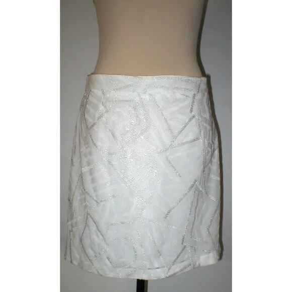 New NWT Womens Piperlime Collection White Silver Sequins Skirt S Small Party