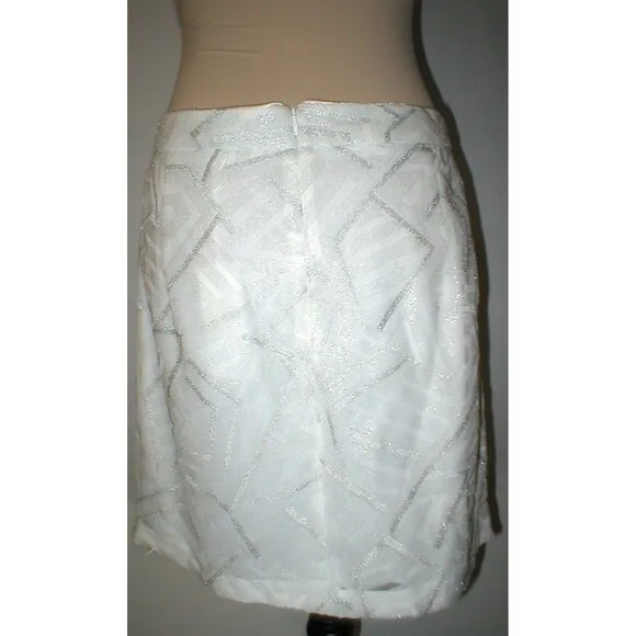 New NWT Womens Piperlime Collection White Silver Sequins Skirt S Small Party