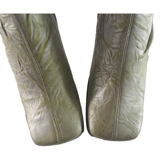 NEW Paloma Marcelo Fly Mid Calf Boots Y2K Green 4&quot; Heels Zip Up Leather 39 9