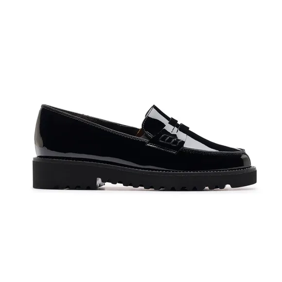 NEW PAUL GREEN Lug Sole Slip On Loafers Black Leather Women's Size 8.5