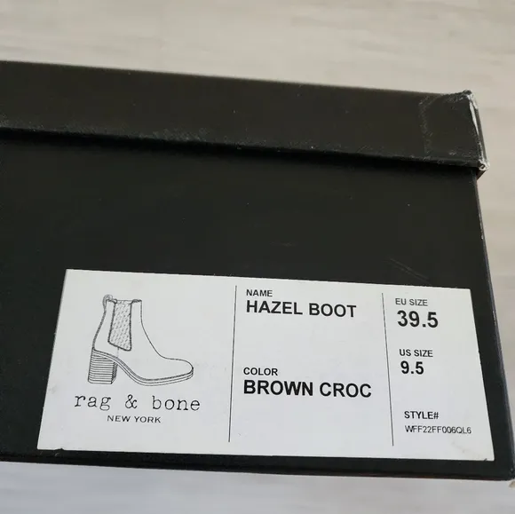 NEW rag &amp; bone Hazel ankle boot, Crocodile brown leather sz 39.5, 9