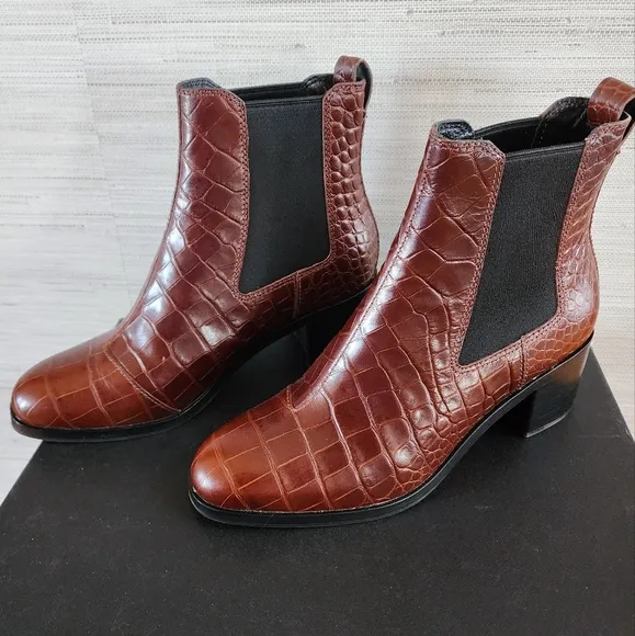 NEW rag &amp; bone Hazel ankle boot, Crocodile brown leather sz 39.5, 9