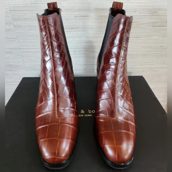 NEW rag &amp; bone Hazel ankle boot, Crocodile brown leather sz 39.5, 9