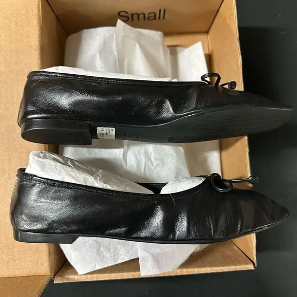 New Schutz Arissa Black Bow Toe Leather Ballet Flats 9.5