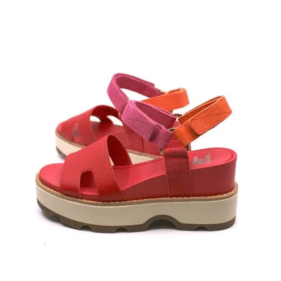NEW SOREL women's joanie iv wedge sandals in red glo/honey white
