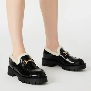 NEW STEVE MADDEN Cozy Lined Heeled Loafers black for women 367tn