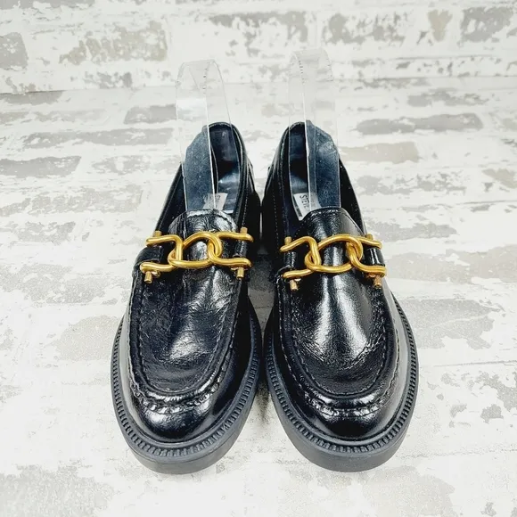 New Steve Madden Karmine Women's Black Leather Flats &amp; Oxfords H854