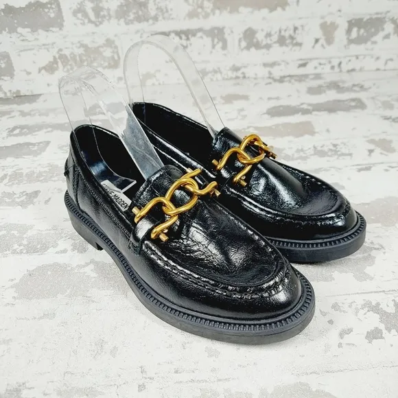 New Steve Madden Karmine Women's Black Leather Flats &amp; Oxfords H854