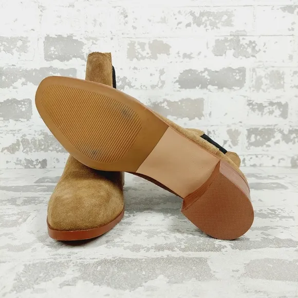 NEW Steve Madden Rhiannon Chelsea Tan Suede Block Heel Ankle Boots i171
