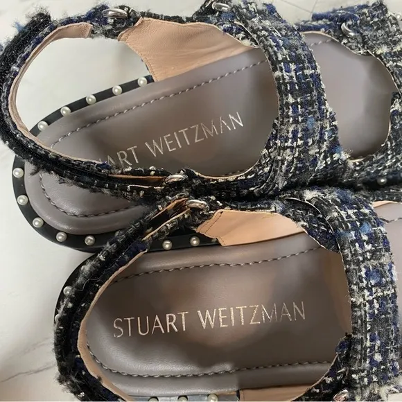 New! Stuart Weitzman Zoe Lift Embellished Tweed Sandal 8 1/2 B