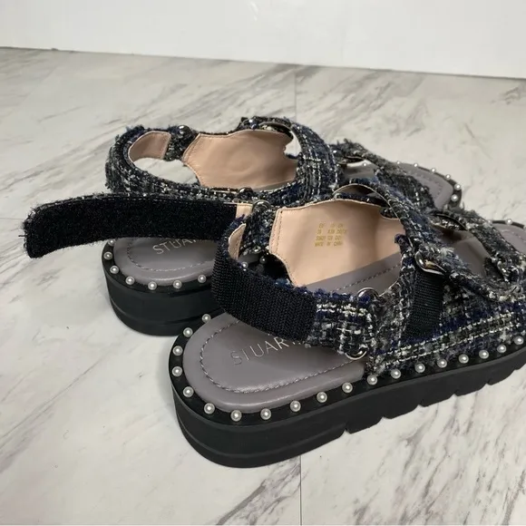 New! Stuart Weitzman Zoe Lift Embellished Tweed Sandal 8 1/2 B