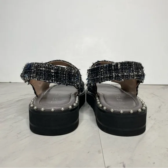 New! Stuart Weitzman Zoe Lift Embellished Tweed Sandal 8 1/2 B