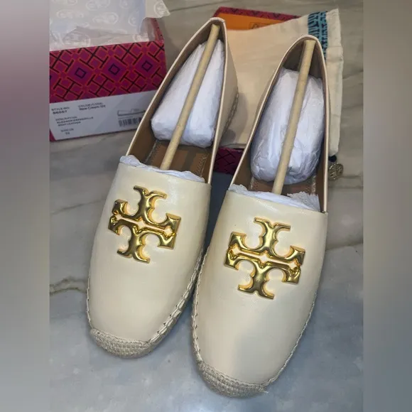 NEW Tory Burch Espadrille, soft cream leather, 1/2” jute &amp; rubber sole,  size 11