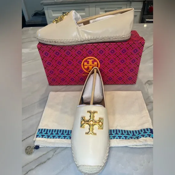 NEW Tory Burch Espadrille, soft cream leather, 1/2” jute &amp; rubber sole,  size 11