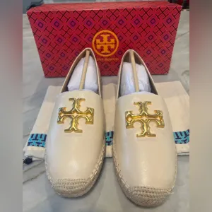 NEW Tory Burch Espadrille, soft cream leather, 1/2” jute &amp; rubber sole,  size 11