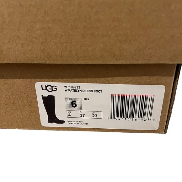 New, UGG Katelyn Knee High Black Leather Boots, Sz 6