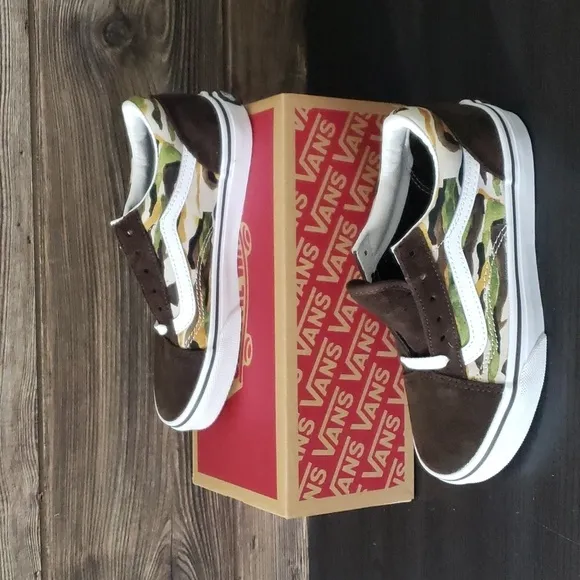 New Vans Old Skool Painted Camo Youth Unisex Brown Sneakers Everyday Casual