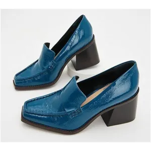 New Vince Camuto Segellis Crinkle Mediterranean Blue Block Heeled Loafers Sz 6