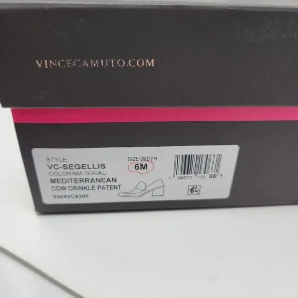 New Vince Camuto Segellis Crinkle Mediterranean Blue Block Heeled Loafers Sz 6
