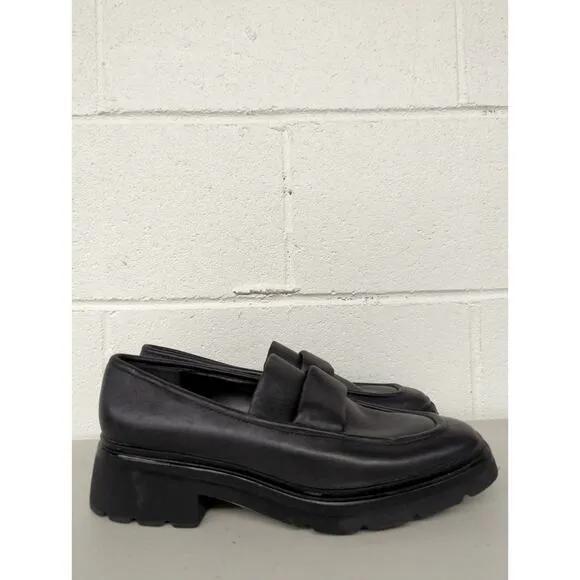 new Womens black leather Vince sz 9 black loafers chunky robin Y2K school