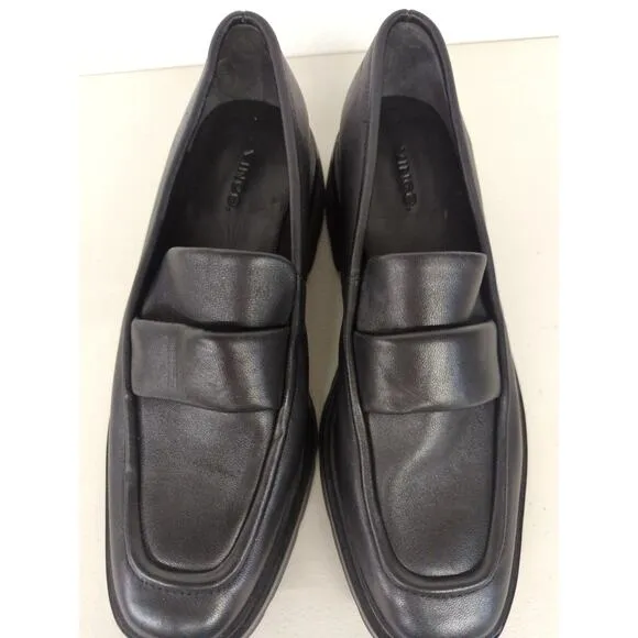 new Womens black leather Vince sz 9 black loafers chunky robin Y2K school