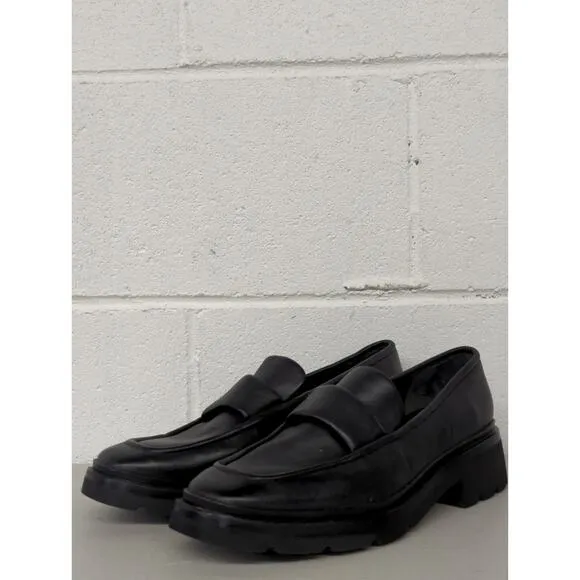 new Womens black leather Vince sz 9 black loafers chunky robin Y2K school