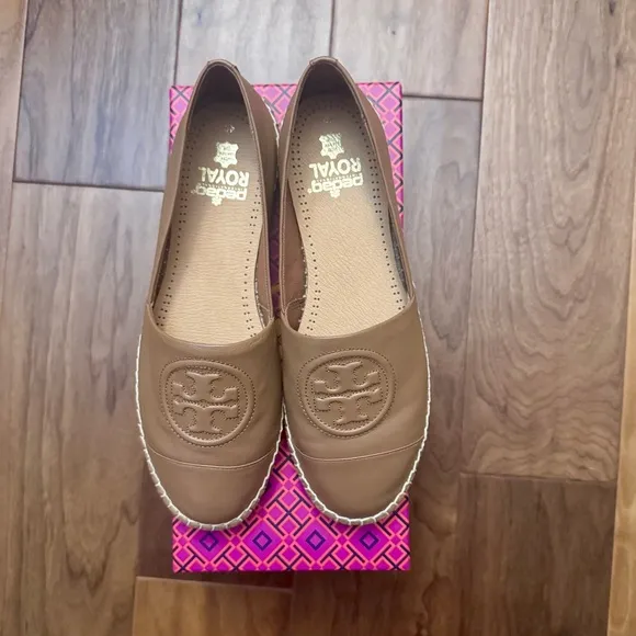 New Women’s Tory Burch Benton Tan Nappa Leather Espadrilles Sz 9.5