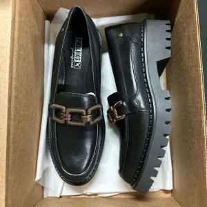 New Pikolinos Aviles Black Chunky Platform Leather Loafers 38 W6P-3742