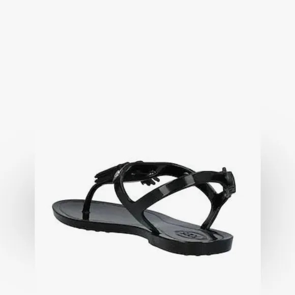 NEW⭐️TOD’S Jelly Black Tassel Thong‎ Sandals 7.5/38 RubberStamp Logo T summer