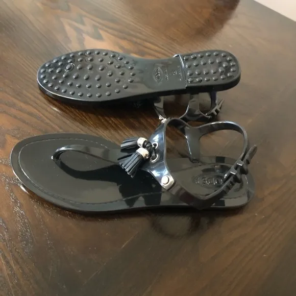 NEW⭐️TOD’S Jelly Black Tassel Thong‎ Sandals 7.5/38 RubberStamp Logo T summer