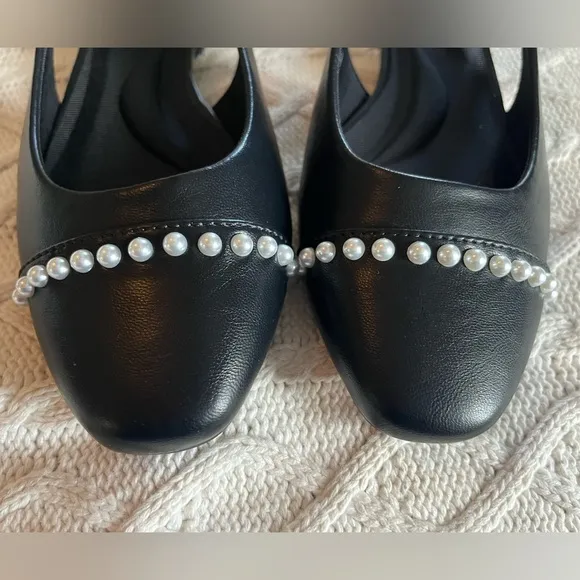 NIB Anne Klein Charma Style Flex Black Flats with Pearl Decor Women’s Size 7