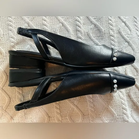 NIB Anne Klein Charma Style Flex Black Flats with Pearl Decor Women’s Size 7