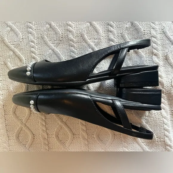 NIB Anne Klein Charma Style Flex Black Flats with Pearl Decor Women’s Size 7