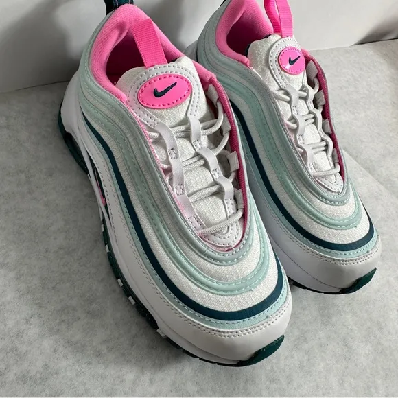 NIB Nike Air Max 97 &quot;White/Pink Spell/Geode Teal/Jade Ice&quot; Preschool Girls' Shoe