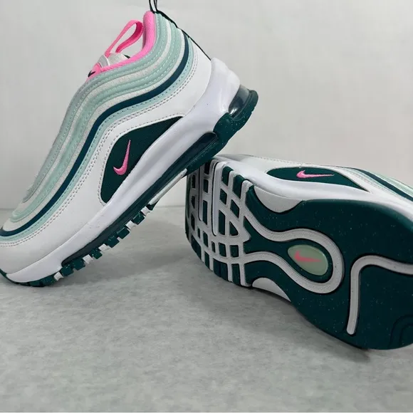 NIB Nike Air Max 97 &quot;White/Pink Spell/Geode Teal/Jade Ice&quot; Preschool Girls' Shoe