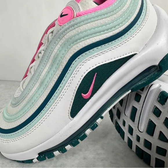 NIB Nike Air Max 97 &quot;White/Pink Spell/Geode Teal/Jade Ice&quot; Preschool Girls' Shoe
