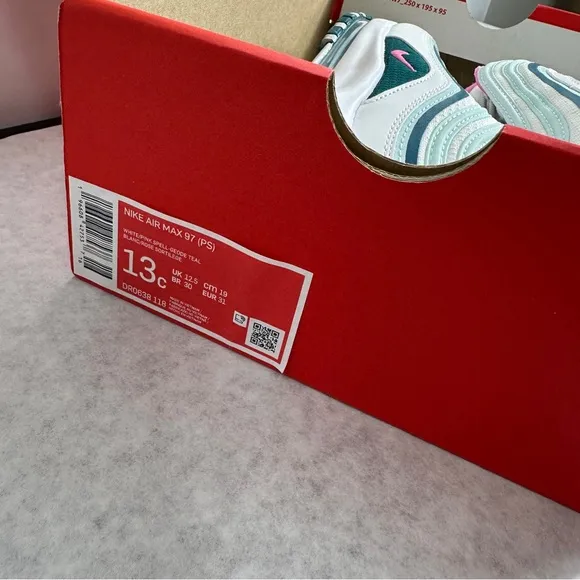 NIB Nike Air Max 97 &quot;White/Pink Spell/Geode Teal/Jade Ice&quot; Preschool Girls' Shoe