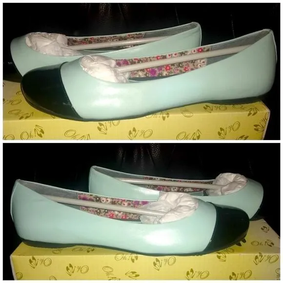 NIB Oh flats blue and black patent leather size 9.5 cap toe comfort flats