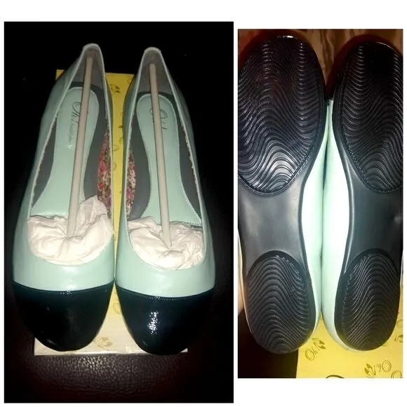 NIB Oh flats blue and black patent leather size 9.5 cap toe comfort flats