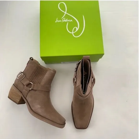 NIB Sam Edelman Bellamie Western Harness Cowgirl Ankle BootsDeep Taupe 8M 38