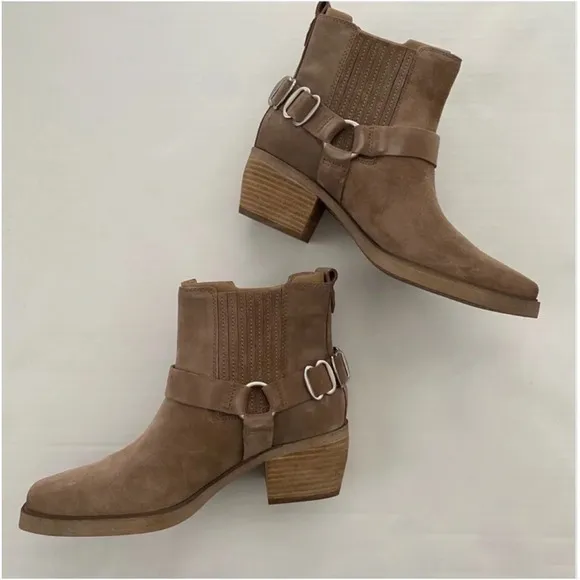 NIB Sam Edelman Bellamie Western Harness Cowgirl Ankle BootsDeep Taupe 8M 38