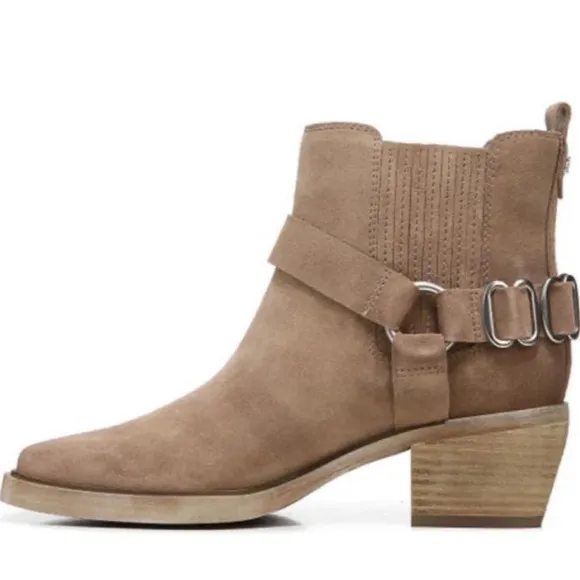 NIB Sam Edelman Bellamie Western Harness Cowgirl Ankle BootsDeep Taupe 8M 38