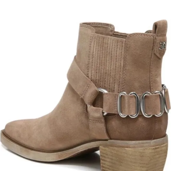 NIB Sam Edelman Bellamie Western Harness Cowgirl Ankle BootsDeep Taupe 8M 38